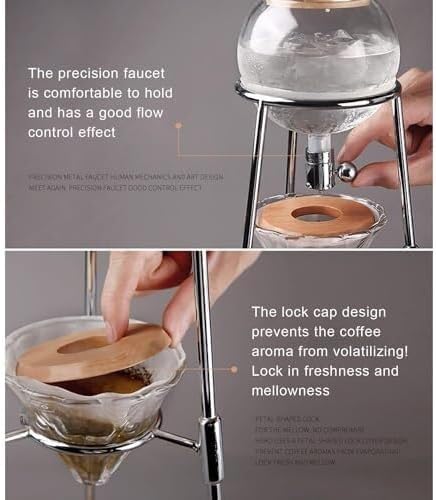 Cold Brew Coffee Maker Tower, Adjustable Dripper, Detachable Glass, Stainless Steel Walnut, Iced Coffee Tea Brewer for Home