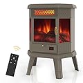 RealSmart Electric Fireplace Heater 22'' Freestanding Fireplace Stove Infrared Fireplace with 3D Flame Effect Remote Control, Timer, Overheating Protection Heater for Indoor Use Brown