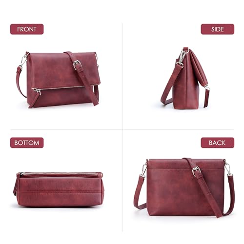 Image of KALIDI Vintage Vegan Leather Crossbody Bag PU Shoulder Bag Handbag Multiple Pockets Adjustable Removable Strap Women