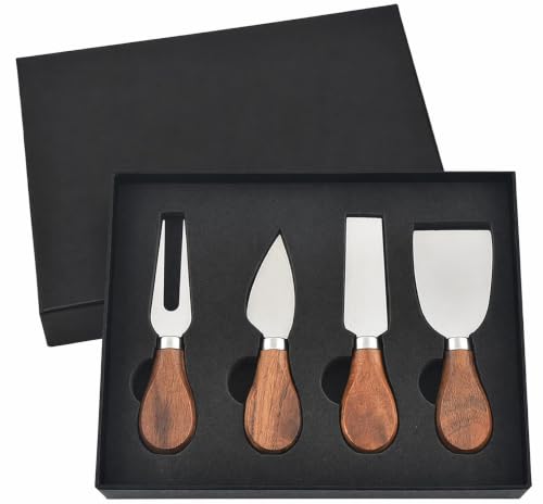 D-ChuangX 4Pcs Cheese Knife Set - Stainless Steel Cheese Knives with Acacia Wood Handle - Charcuterie Board Knives for Party, Holiday and Entertaining - Gift for Cheese Lovers by D-ChuangX - Used condition - US$12.79