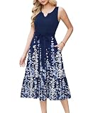 Zeagoo Vestido de Mujer Verano sin Mangas Vestido Midi Escote en V Vestido Casual Elegante Línea A Tank Top Vestidos de Playa con Bolsillos Floral C M