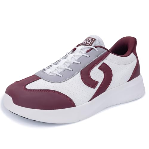 Image of Men's Wide Walking Shoes Tennis Minimalist Sneakers Zero Drop Slip On Comfortable Shoes for Plantar Fasciitis Orthotic Work Standing All Day Redwhite US 12