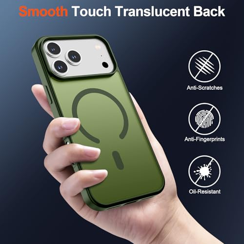 Image of SUPFINE Magnetic for iPhone 17 Pro Max Case (Compatible with MagSafe)(Military Grade Drop Protection) Translucent Matte Shockproof with Anti-Fingerprint Phone Cover,Cangling Green