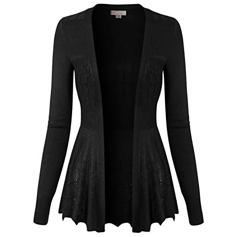 Design by Olivia Women's Long Sleeve Crochet Knit Draped Open Sweater Cardigan Black L Cover