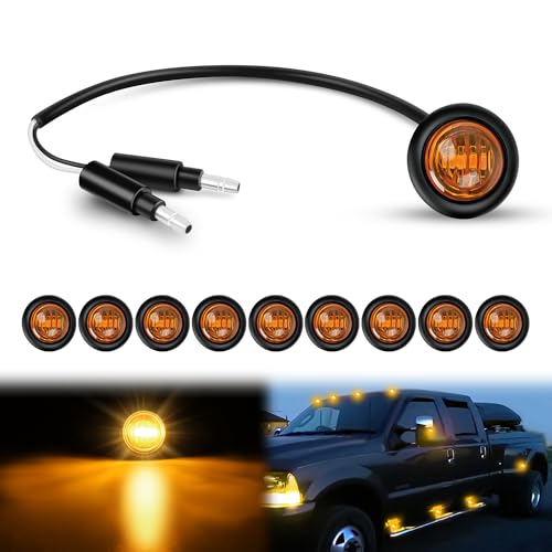 Nilight 3/4Inch Round Marker Light 10PCS Amber LED Clearance 2 Connectors Side Indicator Bullet Lights IP68 Waterproof for Trailer Truck Camper Van Boat Bus
