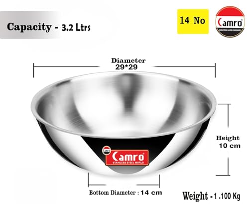 Image of Camro Triply Artisian Tasla with Lid 4 Liters, 26 Cm with Steel Lid | Stainless Steel Induction Friendly | 3-Layer Body, Dishwasher Safe | 6 Years Warranty