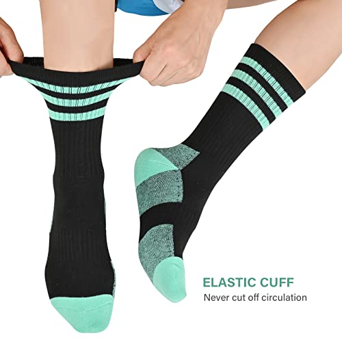 COOPLUS Womens Athletic Crew Socks 5 Pairs Outdoor Recreation Socks Performance Wicking Cushion Mid-Calf Socks