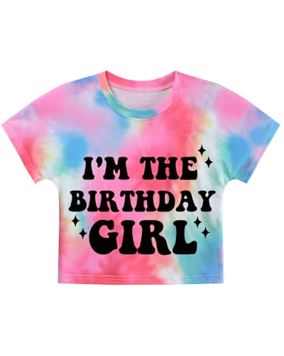 DDSOL Birthday Girl Shirt Tween Girls Birthday Crop Top Short Sleeve Tshirts for Teen Girl 6-14 Years
