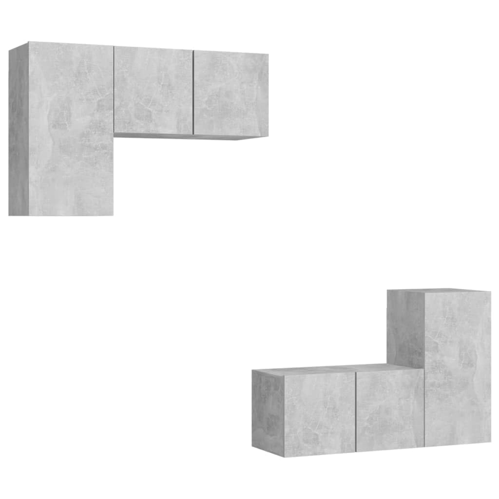 4-TLG. Hängendes TV-Schrank-Set, Betongrau Holzwerkstoff, Modernes Media-Center mit Stauraum, Wandmontage für Wohnzimmer, 30x30x60cm & 60x30x30cm