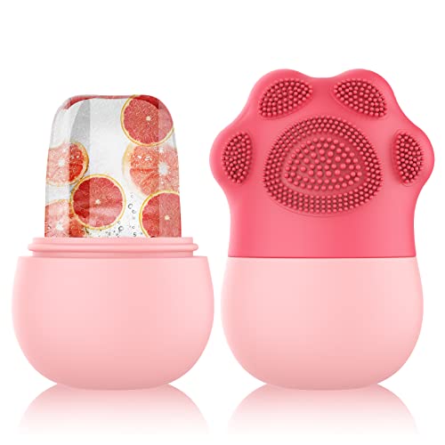 GeeRic Ice Face Roller, Silicone Ice Facial Cleaning Brush, Cube Face Contour for Eyes Neck, Beauty Facial Massage Roller Face Roller Skin Care Tools (Pink)
