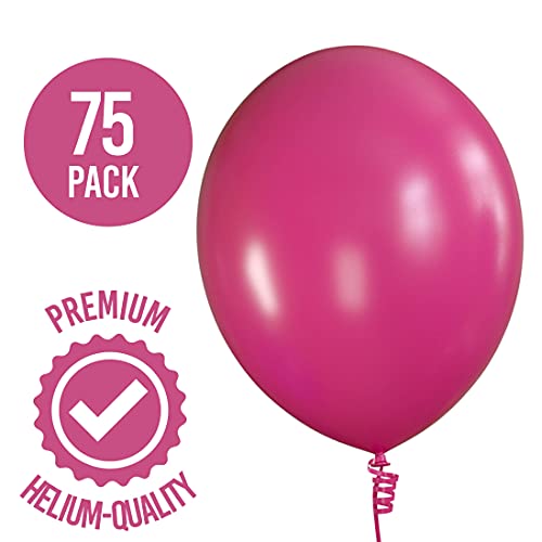 Prextex 75 Hot Pink Party Balloons 12 Inch Hot Pink Balloons With Matching Color Ribbon For Pink Theme Party Decoration, Weddings, Baby Shower, Birthday Parties Supplies Or Arch Décor - Helium Quality #TOP2