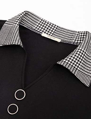 Bebonnie Womens Long Sleeve Casual Lapel V Neck Pullover Tunic Blouse Tops with Buttons4