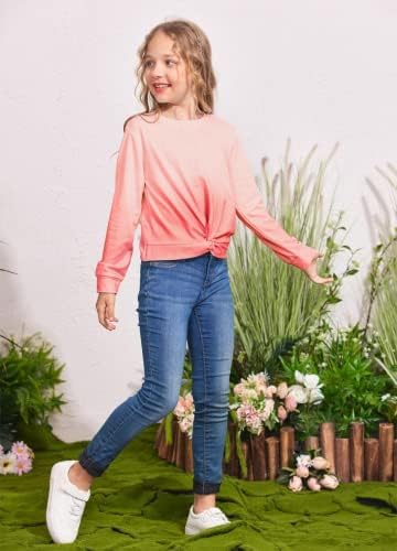Arshiner Girls Casual Twist Front Lightweight Sweatshirt Tie Dye Printed Long Sleeve Crop Tops Pullover 4 41P+vSSdH4L. AC