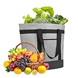 Large Foldable Insulated Tote with Thermal Foam for Grocery Shopping and Reusable Cooler Bag to Keep Food Cold/Hot for Delivery, Travel, Beach, and Picnic, Grey