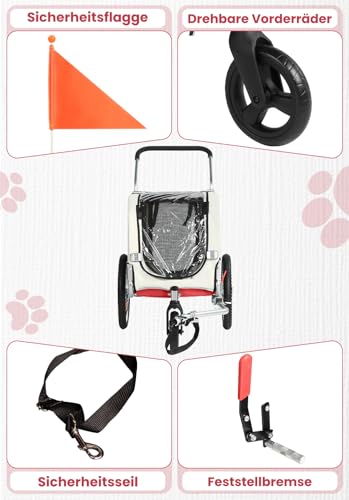 SEPNINE® Hundeanhänger für Fahrrad, 2 in 1 Fahrradanhänger für Hunde bis zu 30 kg, Haustier Transportwagen Anhänger für Jogger und Fahrrad mit Bremsen und Signalwimpel