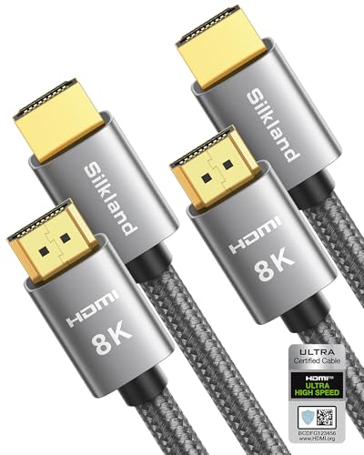 Silkland 8K HDMI 2.1 Kabel 2m, 2Pack Zertifiziertes HDMI®Kabel eARC für Soundbar 48Gbps, PS5 HDMI Kabel 4K@120Hz, 2K@240Hz/144Hz, 8K@60Hz, HDR10, HDCP 2.2/2.3 für Dolby Atmos, TV Box, HDTV