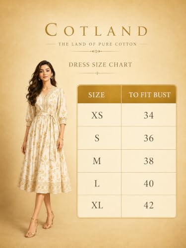 Image of COTLAND Fashions Breathable Cotton Printed A-Line Midi Dress for Women