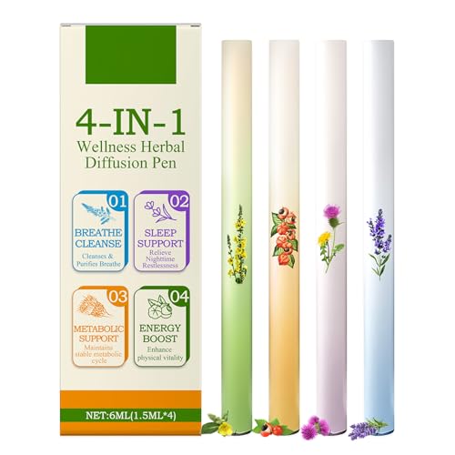 Herbal Purifier 4PCS Herbal Diffuser Pen Mullein Kräuter Lungenreinigung Diffusor Lungenreiniger Inhaler Stick für Breathing Ease & Stressabbau Botanical Atemwegsunterstützung Stift Männer Frauen