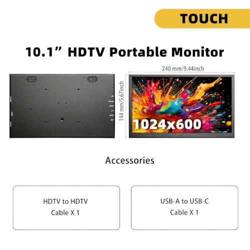 Image of 10.1-inch IPS Touchscreen Bar Display, 1024x600, Metal Shell, Type-C /HDMI. for Raspberry Pi, Laptop Aida64, GPU /CPU Monitoring, PC Case Screen.