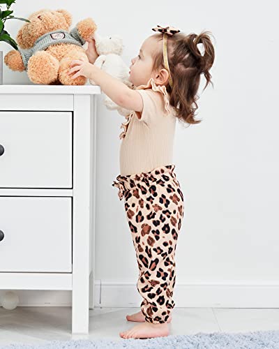 Image of Newborn Baby Girl Clothes 0-18M Infant Ruffle Romper Bodysuit, Long Sleeve Tops Floral Pant Outfits Set + Headband