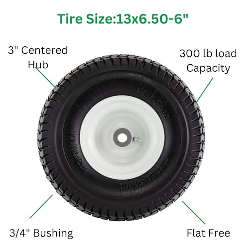 Marathon 30226, 3" Hub, 3/4" Bushings 13x6.50-6" Flat Free Lawnmower Tire on Wheel, black - Image 5