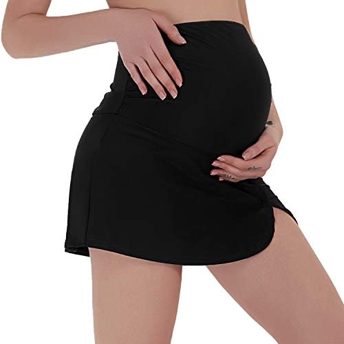 Bhome Maternity Swim Skirt Bikini Bottoms Over Belly Ruched Tankini Skirted Swim Shorts Black M