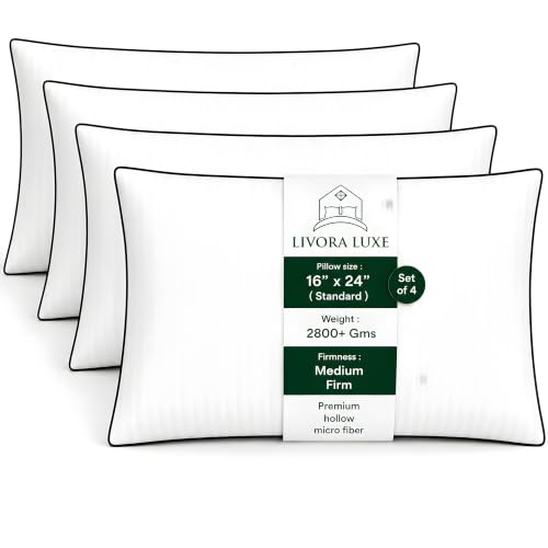 Image of Premium Hollow Fiber Bed Pillow Set of 4 (16 inchx24 inch) - Soft, Fluffy & Hypoallergenic | Machine Washable | for Sleeping, Home & Daily Use | 6 Months Warranty