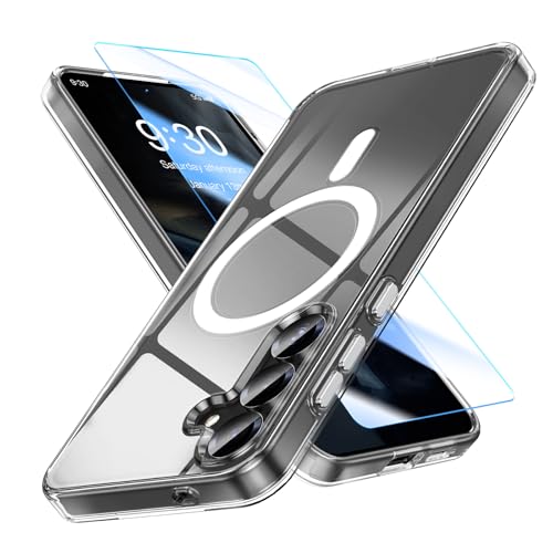 MATEPROX Clear Cases Compatible with Samsung Galaxy S25 Plus Case, Magnetic Transparent Thin Slim Crystal Shockproof Bumper Cover with Screen Protector for S 25+ 6.7'' 5G (2025)
