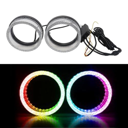 Image of AutoBizarre 2Pcs 3 Inch LED Angel Eyes Halo Ring Headlight Shrouds Cover Mask 5D Crystal RGB DRL Lights with Mobile Application Control for All Cars, Vans, SUVs, etc (Round)