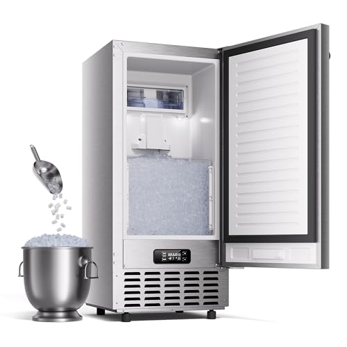 ecozy Undercounter Nugget Ice Maker, 66 Lbs/Day, Soft Pebble Chewable Ice, Bulit-in & Freestanding, Horizontal Handle, Reversible Door, Self-Cleaning & 24H Timer - Stainless Steel