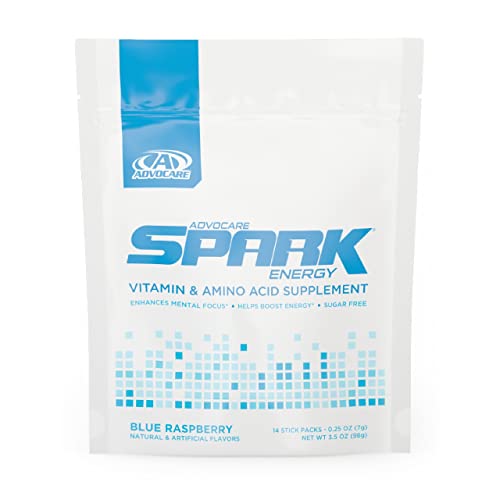AdvoCare Spark Vitamin & Amino Acid Supplement - Focus and Energy Drink Mix - Blue Raspberry - 14 Pack