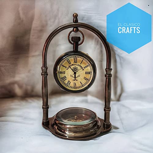 El Clasico Crafts Brass Analog Antique Desk Clock And Shelf Clock With Compass Victoria London For Bedroom, Kitchen Decorative-5.5" Table Clocks For Living Room Decor #TOP1