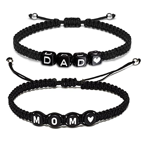 Mother And Father Beads Bracelets Set Of 2 For Mom Dad Id Bracelets Initial Adjustable Heart Link For Family Christmas Day Anniversaries Gifts #TOP8