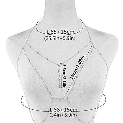 Dreamyn Boho Rhinestones Physique Chain Silver Crystal Bikini Chains Summer time Seaside Bra Physique Jewellery for Girls and Ladies (Silver) 6 41P+waU5keL