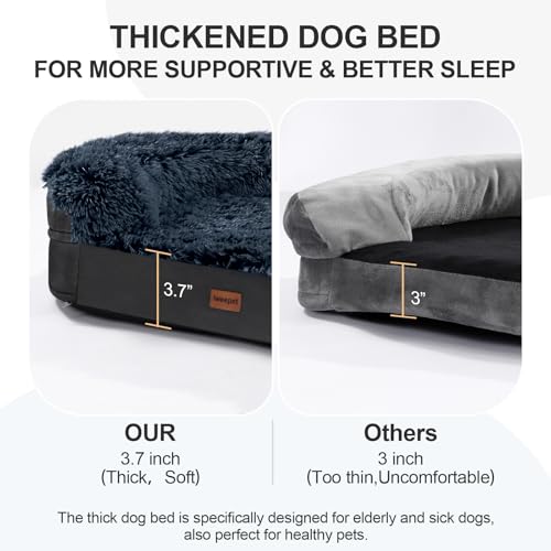 Image of iweepet Fluffy Orthopedic Dog Beds for Large & Extra Large Dogs, 41 inch Calming Dog Sofa Bed with Supportive 28D Egg-Crate Foam, Removable Washable Cover, Waterproof Lining, for Puppy,Senior,Sick