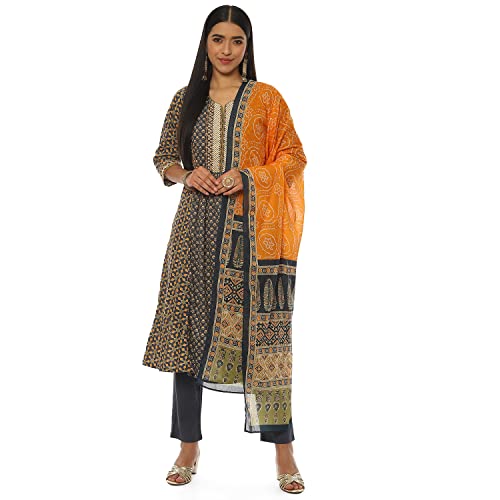 Image of BIBA Women Cotton Gathered Printed Suit Set