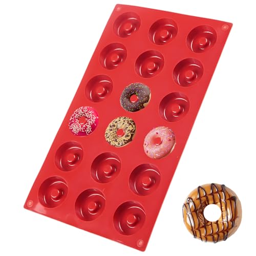Hnnyyie Mini Donut Mold, 18 Cavity Mini Donut Silicone Mold, Heat Resistant Silicone Donut Molds for Baking, Silicone Donut Pan for Baking Muffin Cakes Tart Bread