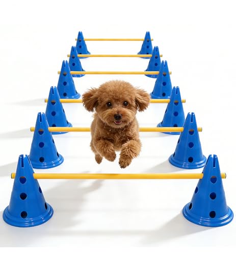 Dog Agility Hurdle Cone Set Dog Agility Course Backyard Set with Height Adjustable Crossbar for Rehabilitation & Beginners Dog Agility Equipment for Dog Obstacle Course Training Starter - 12 Inch
