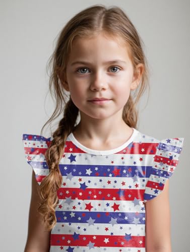 Girls American Flag T Shirts Patriotic Ruffle Short Sleeves Shirt USA Print Blouse Tops July 4th Tee 2-7 Years4