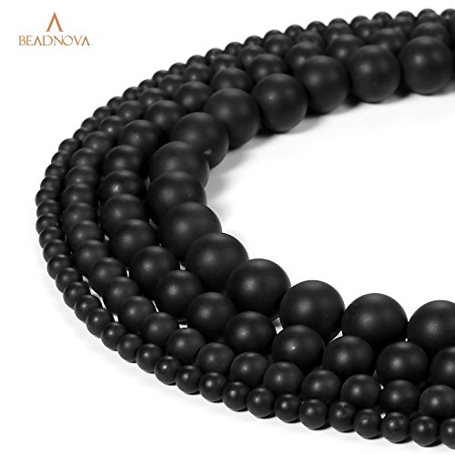 Image of BEADNOVA Black Matte Onyx Beads Natural Crystal Beads Stone Gemstone Round Loose Energy Healing with Crystal Stretch Cord for Jewelry Making (10mm, 36-38pcs)