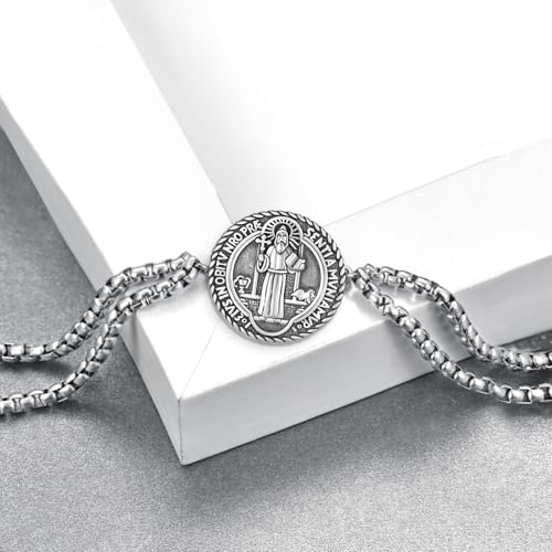 St Benedict Medal Bracelet for Men & Women - 925 Sterling Silver San Benito Catholic Medal - Religious Bracelet Gifts for Baptism, Confirmation (Exorcism Protection)2