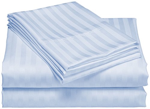 Scala Bedding 100% Egyptian Cotton Striped Round Bed 3 Piece Fitted Sheet & Pillowcases 300Tc Twin 80" Diameter Sky Blue #TOP1