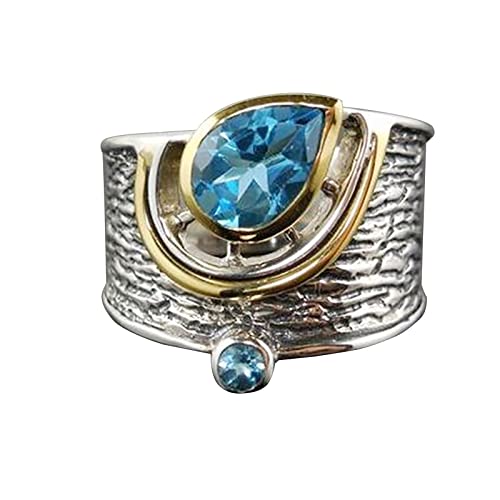 Muchos anillos para mujer, dos anillos de plata 610, tono 925, aguamarina, tamaño moderno, anillo de amigos, Azul9., 9