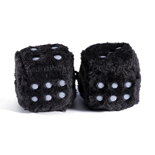 Miayaya Car Rear View Mirror Fuzzy Dice Plush With Dots Accessories Pair Of Square Hanging Couple Car Pendant Interior Rearview Mirror Decoration Couple Cute Ornaments (3 Inch Black) #TOP6