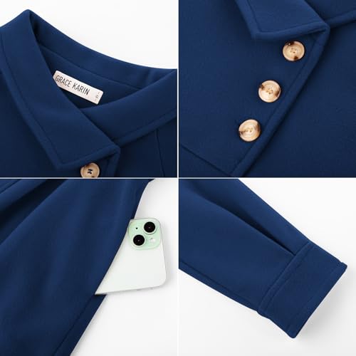 Image of GRACE KARIN Girls Dress Coat Kids Wool Lapel Long Button Jackets Fall Winter Outerwear Peacoat with Pockets 5-12Y