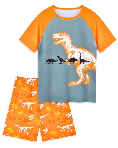 PASHOP Boys Pajama Little Boys Summer Pajamas 2 Piece Short Sleeve Top and Shorts Sets Dinosaur Kids Pjs Sleepwears Size 5-6 Years