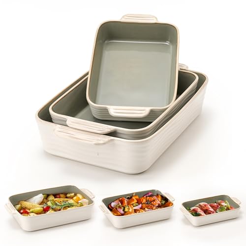 Jemirry Ceramic Baking Dish Set of 3, Casserole Dishes for Oven, Square Porcelain Bakeware Set with...