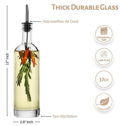 Mosjos Olive Oil Dispenser (Set Of 2) - 17Oz Clear Glass Oil Bottle For Kitchen With Stainless Steel Spout - Dishwasher-Friendly Cylinder Cooking Oil Pourer #TOP2