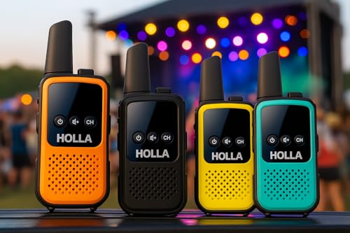 Holla Handsets Festival 4-Pack Walkie Talkies, Festival Colors, Long Range Communication, 12+ Hour Battery Life, Crisp Audio