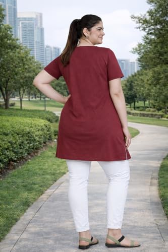 Image of RYSH Women's Printed Cotton Plus Size Longline T-Shirt with Pockets | Cotton fabric - soft longline T-shirt with easy plus-size fit